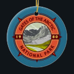 Adorno De Cerámica Puerta de la brújula retro del Parque Nacional Árt<br><div class="desc">Puertas del diseño artístico vectorial del Ártico. El parque es el más septentrional de los Estados Unidos,  situado enteramente al norte del Círculo Ártico.</div>