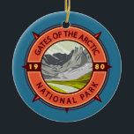 Adorno De Cerámica Puerta de la brújula retro del Parque Nacional Árt<br><div class="desc">Puertas del diseño artístico vectorial del Ártico. El parque es el más septentrional de los Estados Unidos,  situado enteramente al norte del Círculo Ártico.</div>