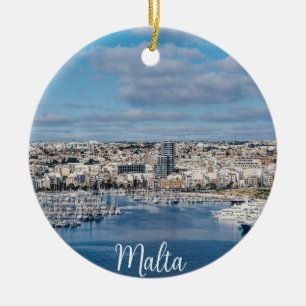 Adorno De Cerámica Puerto de Sliema con edificios modernos y barcos