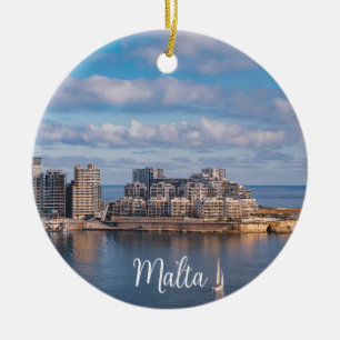 Adorno De Cerámica Puerto de Sliema y rascacielos de Malta