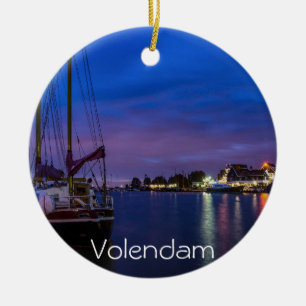 Adorno De Cerámica Puerto de Volendam iluminado por la noche