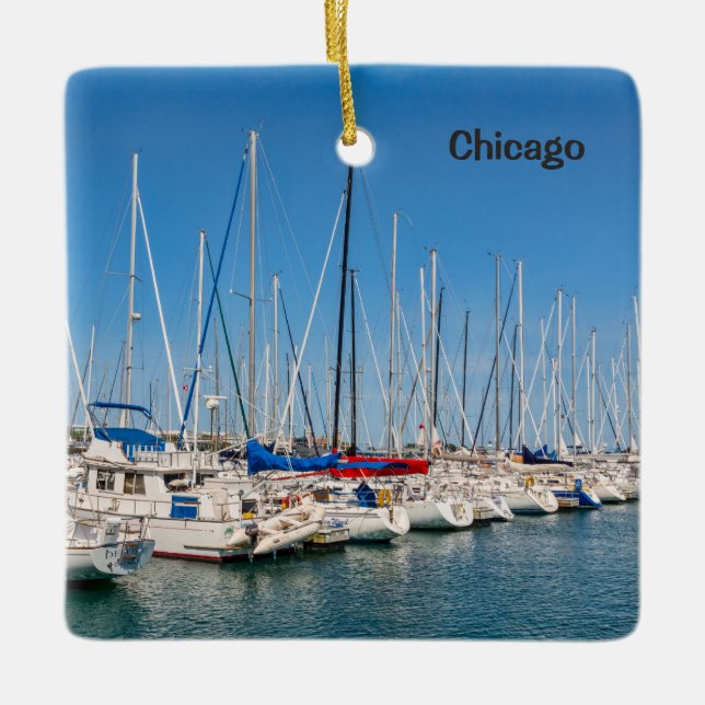 Adorno De Cerámica Puerto Deportivo de Chicago, Lago Michigan, (Anverso)