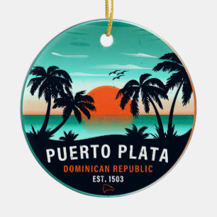 Adorno De Cerámica Puerto Plata Dominicano Retro Sunset Souvenir 60
