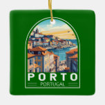 Adorno De Cerámica Puerto Portugal Emblema de arte de viajes<br><div class="desc">Diseño de viaje vectorial Porto retro. Porto es una ciudad costera del noroeste de Portugal conocida por sus puentes majestuosos y la producción de vino del puerto.</div>