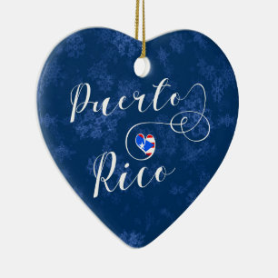 Adorno De Cerámica Puerto Rico Heart, Christmas Tree Ornament