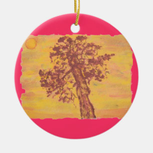 Adorno De Cerámica puesta de sol en el árbol de enebro