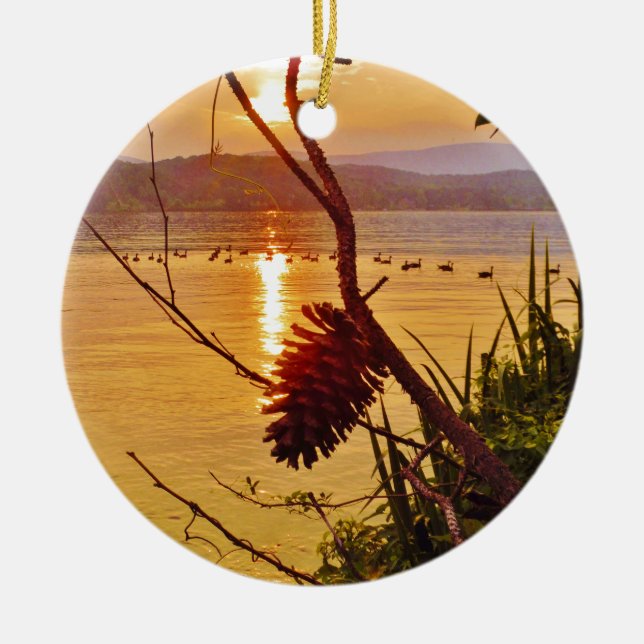 Adorno De Cerámica Puesta de sol en el lago Pinecone (Frente)
