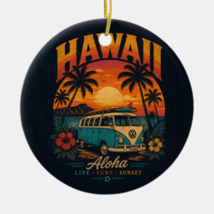 Adorno De Cerámica Puesta de sol hawaiana vintage palmeras tabla de s