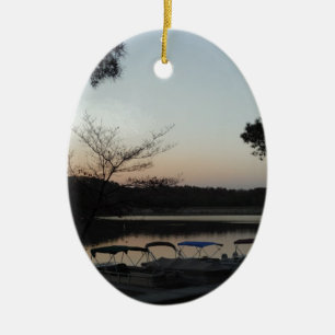Adorno De Cerámica Puesta de sol, luna emergente sobre el lago Arrowh