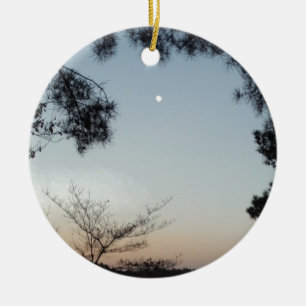 Adorno De Cerámica Puesta de sol, luna emergente sobre el lago Arrowh