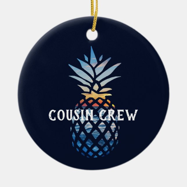 Adorno De Cerámica Puesta de sol tropical de piña personalizada (Frente)