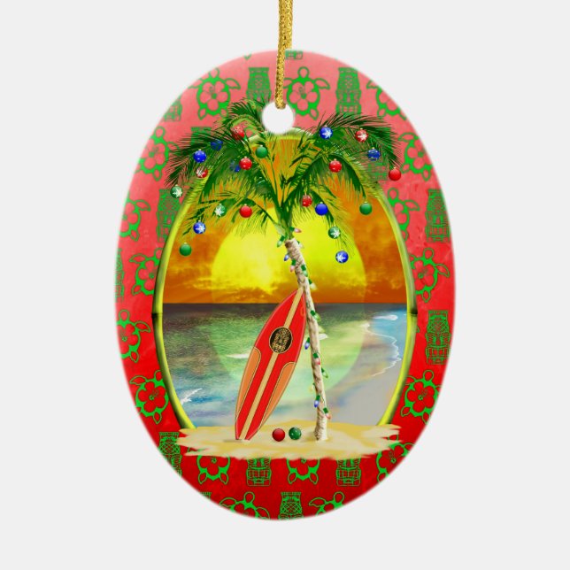 Adorno De Cerámica Puesta del sol de la playa del navidad (Frente)