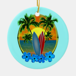 Adorno De Cerámica Puesta del sol y tablas hawaianas