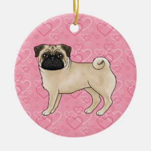 Adorno De Cerámica Pug cervatillo simpáticos trapos en corazones rosa