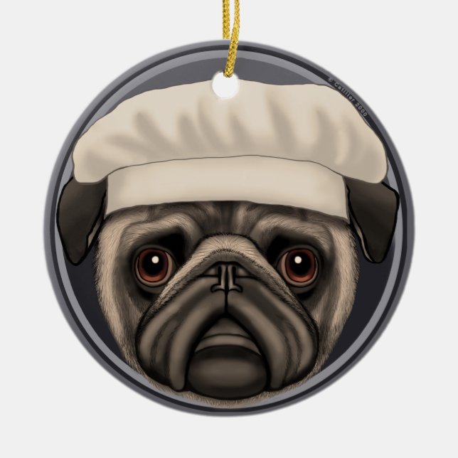 Adorno De Cerámica Pug Chef (Frente)