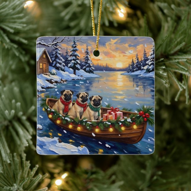 Adorno De Cerámica Pug Christmas Boat Holiday (Árbol)
