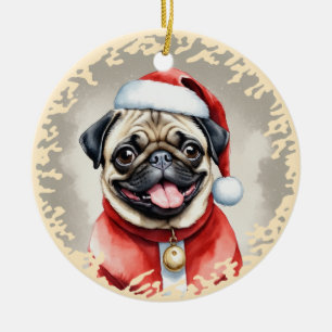 Adorno De Cerámica Pug Con El Equipo De Santa Claus - Navidades 1