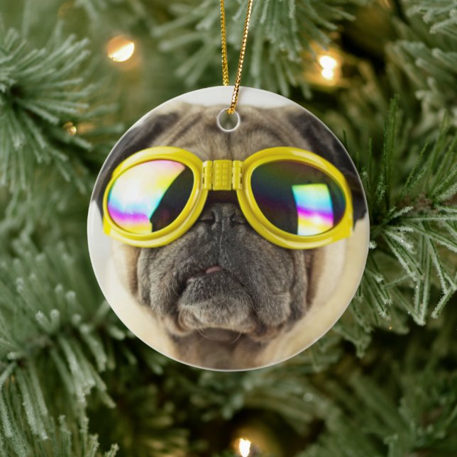 Adorno De Cerámica Pug con gafas (Árbol)