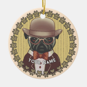 Adorno De Cerámica Pug con gafas