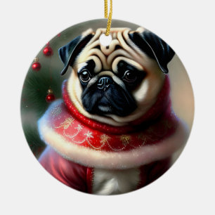 Adorno De Cerámica Pug de Navidad
