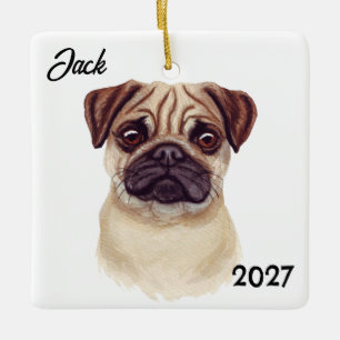 Adorno De Cerámica Pug de Navidad Personalizado y Adorable