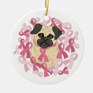 Adorno De Cerámica Pug de sensibilización sobre el cáncer de mama en