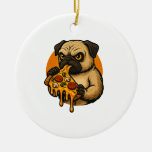 Adorno De Cerámica Pug divertido con pizza comida italiana dibujo ani