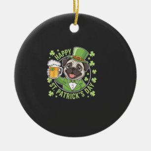 Adorno De Cerámica Pug divertido del día de San Patricio con jarra de