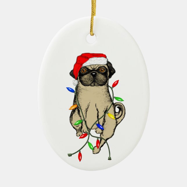 Adorno De Cerámica Pug Dog Bah Humpug Navidades graciosos (Frente)