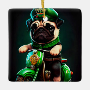 Adorno De Cerámica Pug Dog Driving Bike St.