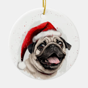 Adorno De Cerámica Pug Feliz Perro Navidad Personalizada