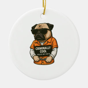 Adorno De Cerámica Pug Genial Criminal � Diseño Divertido de Perro co