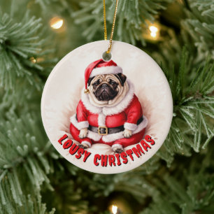 Adorno De Cerámica Pug gruñón con traje de Papá Noel - Navidad 4