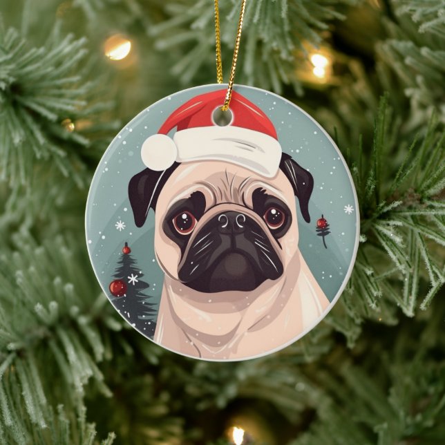 Adorno De Cerámica Pug Navidad (Árbol)