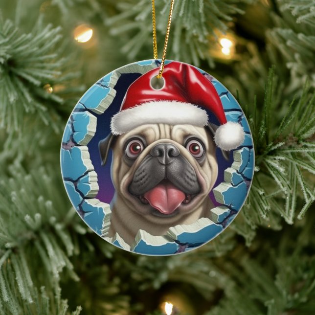 Adorno De Cerámica Pug Navidades 3d (Árbol)