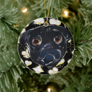 Adorno De Cerámica Pug negro