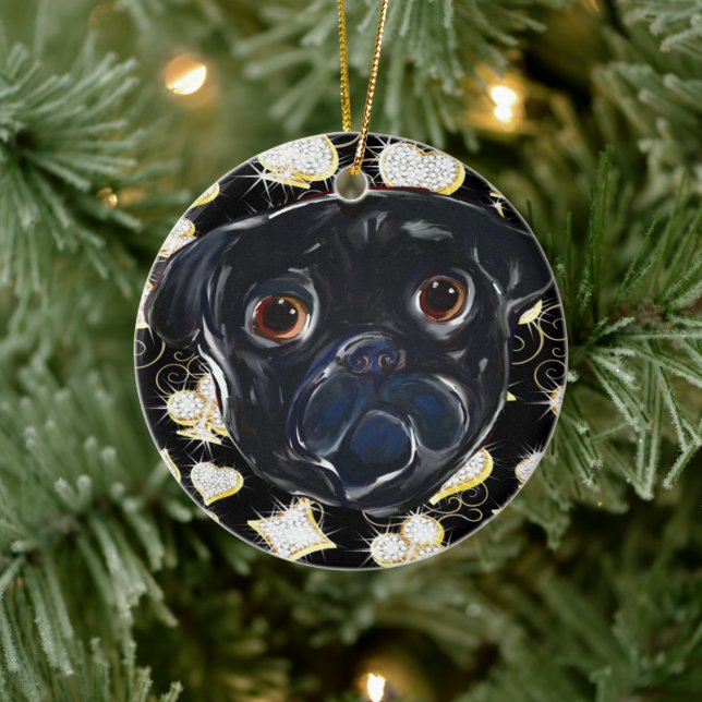 Adorno De Cerámica Pug negro (Árbol)