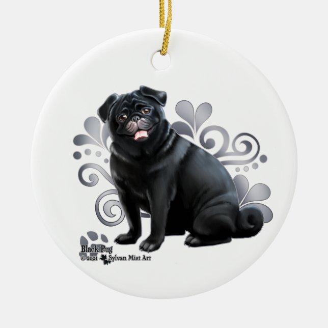 Adorno De Cerámica Pug negro (Frente)