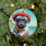 Adorno De Cerámica Pug on Beach, regalo de verano para el amante del<br><div class="desc">¿Buscando el regalo de verano perfecto para un amante del perro? No hay más que fijarse en este impresionante diseño de escena de Dog on beach. Este diseño llamativo capta el espíritu lúdico de esta amada raza mientras se frota sobre la arena y se toma el sol y el surf....</div>