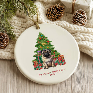 Adorno De Cerámica Pug Perro Navidad Personalizada