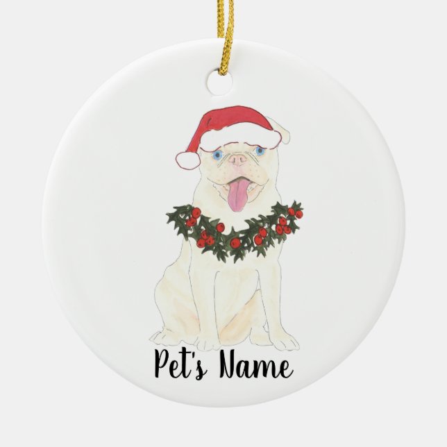 Adorno De Cerámica Pug personalizado (blanco) (Frente)