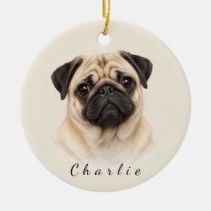 Adorno De Cerámica Pug personalizado con nombre personalizado