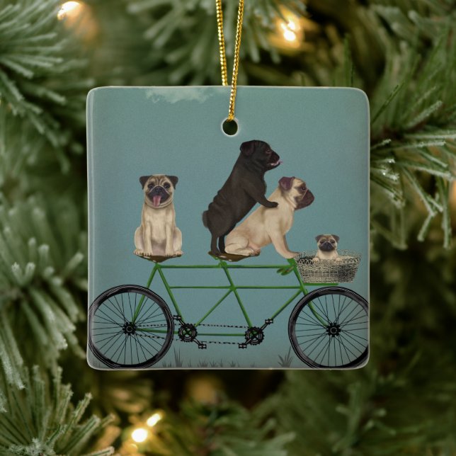 Adorno De Cerámica Pug Tandem (Árbol)