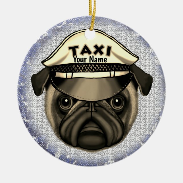 Adorno De Cerámica Pug Taxi (Frente)