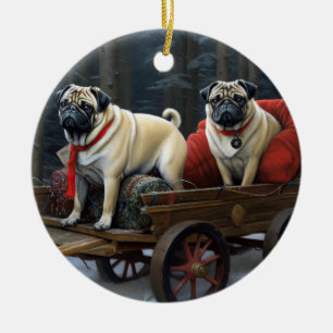 Adorno De Cerámica Pug Temporada Navideña Festiva