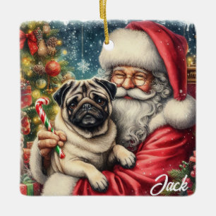 Adorno De Cerámica Pug ventilado personalizado con Santa