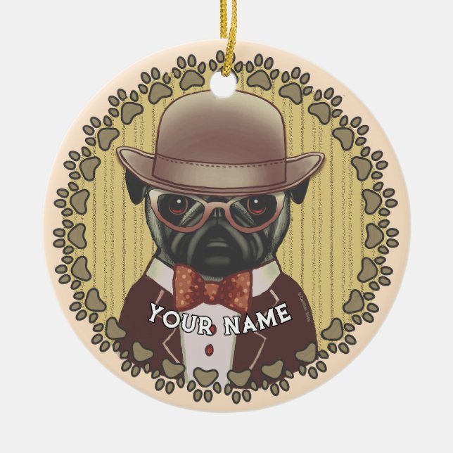 Adorno De Cerámica Pug Wearing Glass (Frente)