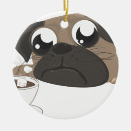 Adorno De Cerámica Pug y café
