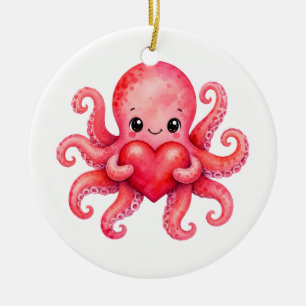 Adorno De Cerámica Pulpito Kawaii Lindo Sosteniendo Corazón
