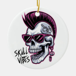 Adorno De Cerámica Punk Calavera Vibes. Guay Skull con gafas de sol D